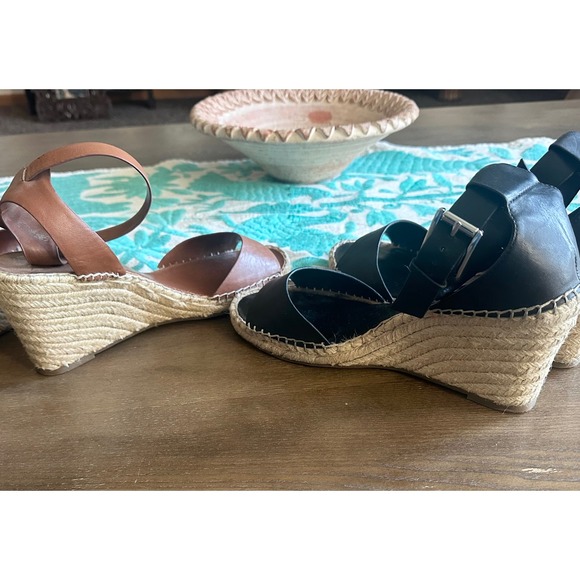 Vince Camuto Leather Espadrille Wedge Sandals Bundle Lot Black Tan 2 Pairs 9.5 - Picture 7 of 11